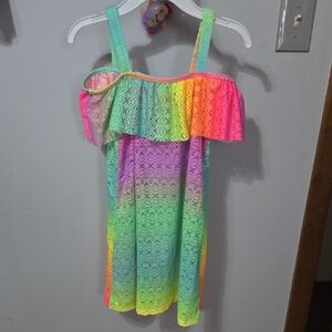 Little Girls Cover Up Rainbow Lace Off-Shoulder Sz 7